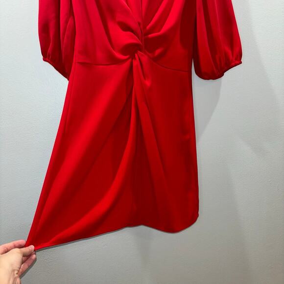 Amanda Uprichard Red Puff Sleeve Twist Front Mini Dress – Size Medium - Picture 6 of 15